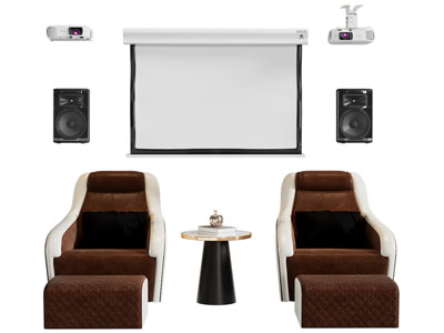 现代投影仪 投影幕布 单人沙发 脚踏