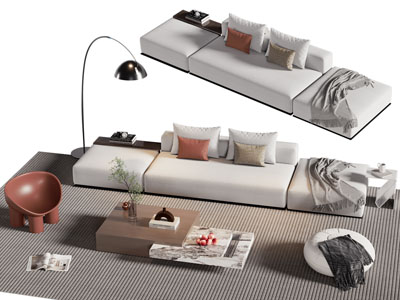 现代多人沙发 休闲椅子和茶几组合