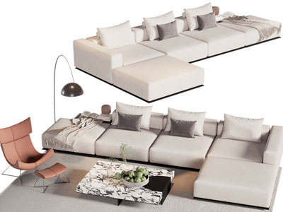 现代奶油风转角多人沙发 休闲椅子和茶几组合3d模型 现代奶油风转角多人沙发 休闲椅子和茶几组合