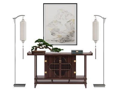 新中式端景台 装饰挂画3d模型 新中式端景台 装饰挂画