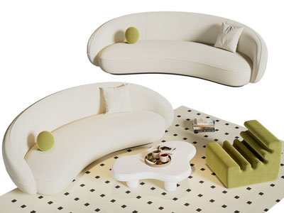 现代奶油风多人沙发 茶几组合3d模型 现代奶油风多人沙发 茶几组合