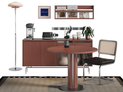 现代中古风餐边柜 圆形餐桌椅组合