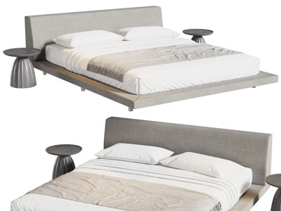 现代布艺床头双人床 床头几