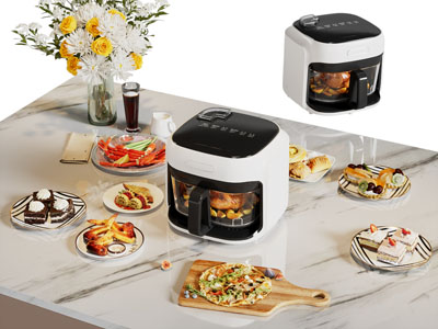 现代空气炸锅 薯条 披萨 糕点 水果食物