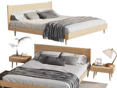 北欧双人床 床头柜