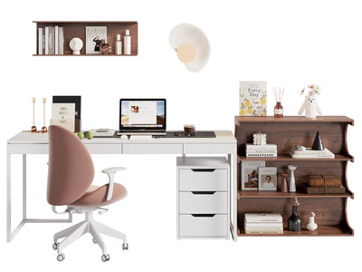 现代书桌椅组合 边柜3d模型 现代书桌椅组合 边柜