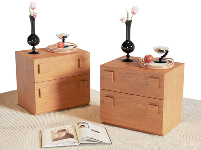 现代实木床头柜 摆件组合