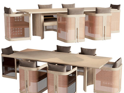 新中式长方形餐桌椅组合