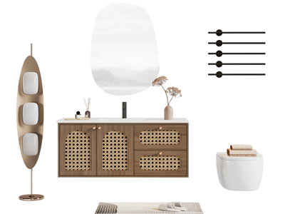 侘寂风洗手台 镜子 马桶 毛巾架 卫浴柜架