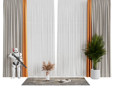 现代布艺窗帘窗纱3d模型 现代布艺窗帘窗纱