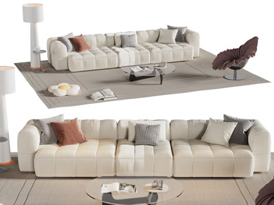 现代奶油风多人沙发 休闲椅子和茶几组合
