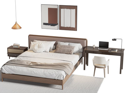 北欧双人床 书桌椅组合