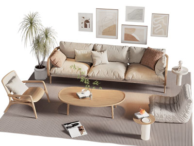 北欧奶油风多人沙发 休闲椅子和茶几组合