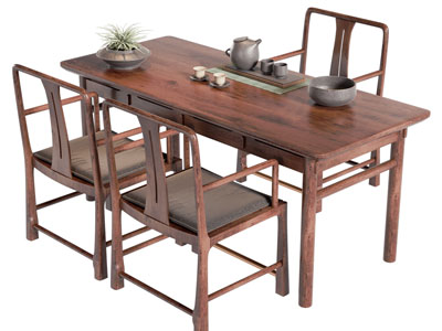 新中式中古风实木长方形茶桌椅组合