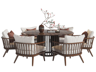 中古风圆形餐桌椅组合