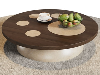 现代圆形实木茶几