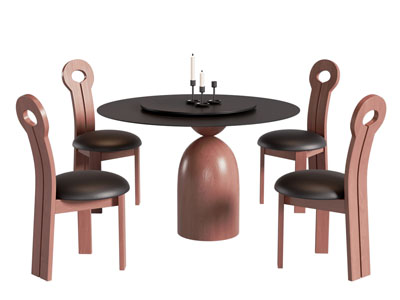 现代中古风圆形餐桌椅组合