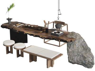 新中式景观原木茶桌椅组合