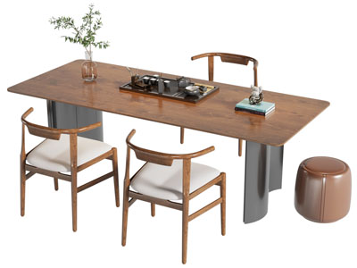 新中式长方形茶桌椅组合