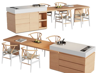 新中式吧台餐桌椅组合