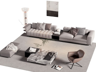 现代多人沙发 休闲椅和茶几组合3d模型 现代多人沙发 休闲椅和茶几组合
