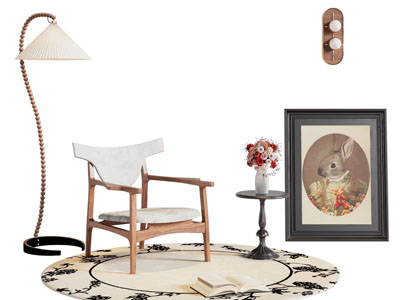 法式中古风休闲椅子 边几 地画