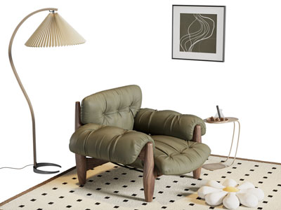 现代中古风休闲椅子 落地灯 边几