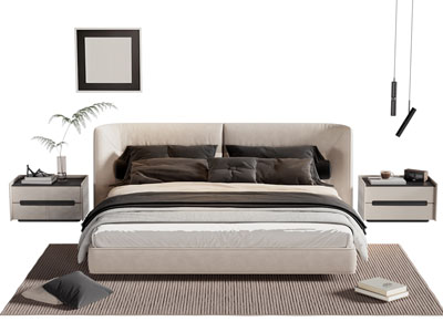 现代布艺双人床 床头柜