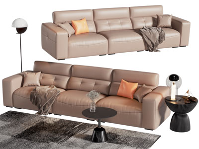 现代多人沙发 边几角几3d模型 现代多人沙发 边几角几