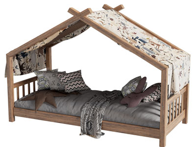 现代实木房屋造型的单人床 儿童床