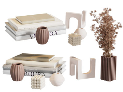 现代书本 陶艺器皿 花瓶花卉摆件组合