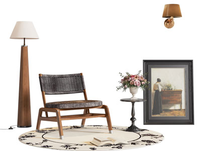 法式中古风休闲椅子 地画 落地灯