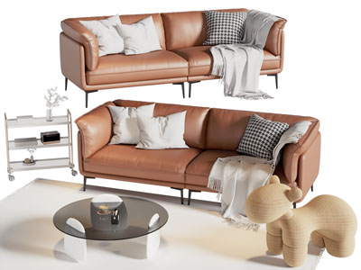现代双人沙发 边几 茶几组合