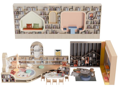 现代儿童装饰书柜 手工娱乐桌椅组合