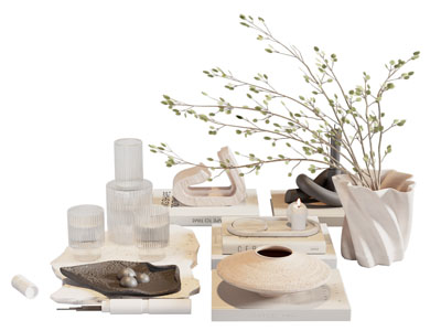 侘寂风花瓶花卉 茶具杯子 陶艺饰品摆件组合