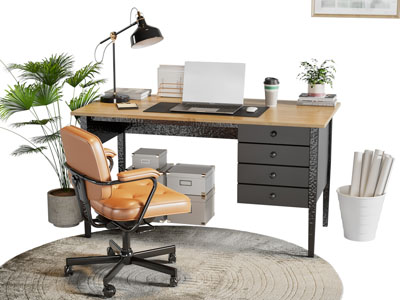 法式书桌椅组合3d模型 法式书桌椅组合