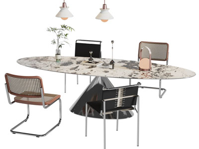 现代椭圆形餐桌椅组合