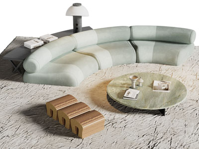 现代弧形多人沙发 茶几组合3d模型 现代弧形多人沙发 茶几组合