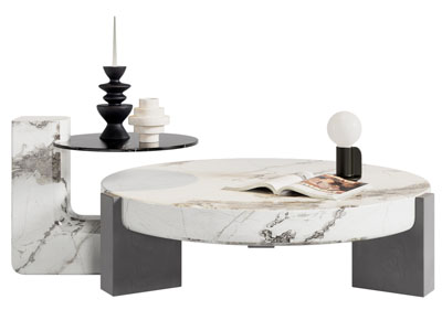 现代大理石圆形拼接茶几边几