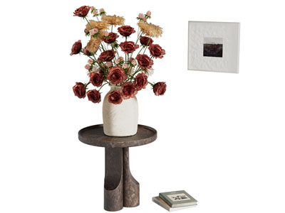 侘寂风圆形边几 花瓶花卉摆件组合