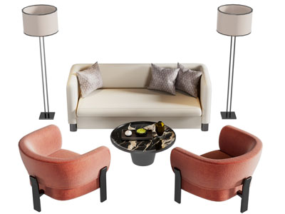 现代双人沙发 单人沙发和茶几组合