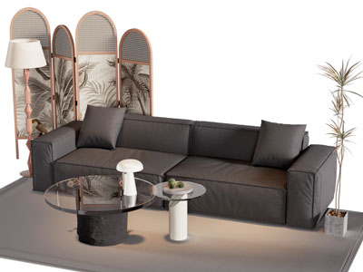 法式多人沙发 屏风 茶几组合3d模型 法式多人沙发 屏风 茶几组合