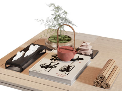 新中式书本 盆景盆栽 书简摆件组合