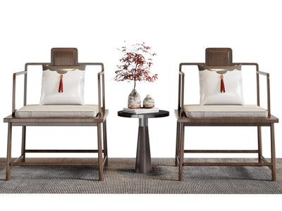 新中式扶手椅子 休闲椅子 边几