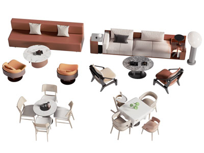 现代商务洽谈多人沙发 休闲桌椅组合3d模型 现代商务洽谈多人沙发 休闲桌椅组合