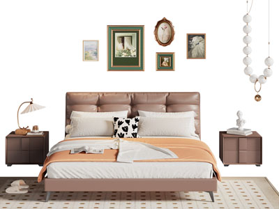 现代双人床 床头柜 装饰挂画