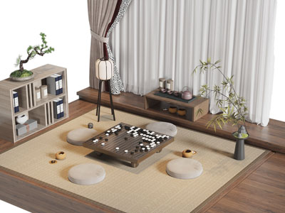 新中式边柜 娱乐桌 蒲团