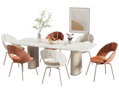 现代长方形餐桌椅组合