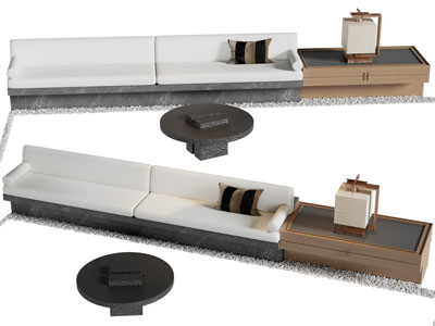 新中式多人沙发 边几3d模型 新中式多人沙发 边几