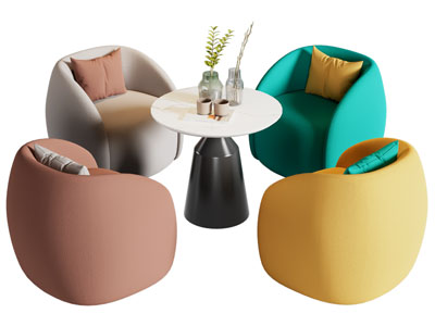 现代休闲单人沙发 边几